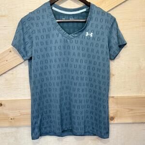 Under Armour Women's Medium UA Velocity V-Neck T Shirt  Wordmark Logo